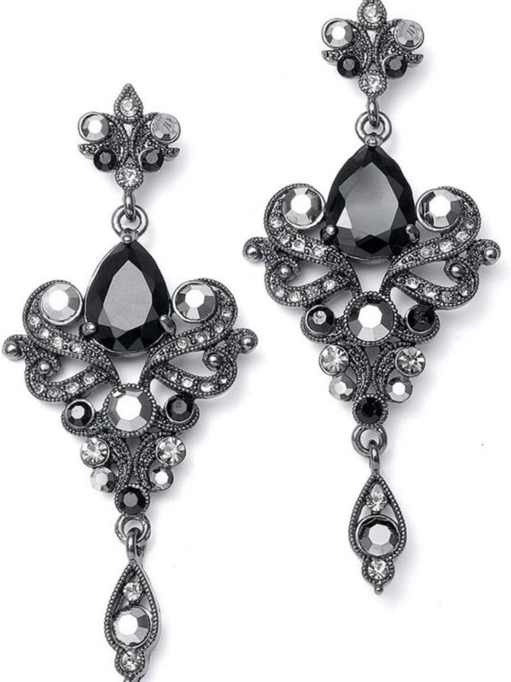 Vintage Black & Grey Crystal Dangle Earrings for Fashion, Prom, Bridesmaids